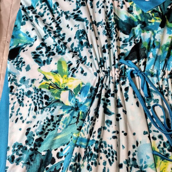 CAROLE HOCHMAN Tropical Cheetah Print Caftan Drawstring Waist Beach Cover Up XS - Picture 8 of 16